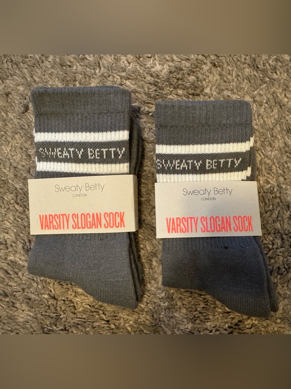Sweaty Betty Varsity Slogan Crew Socks in Umbra Green Women’s Size 8-10